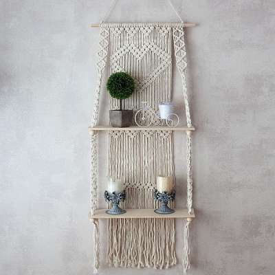 Woven wall decorative shelf wooden macrame shelf wall hanging rustic wall hanging shelf