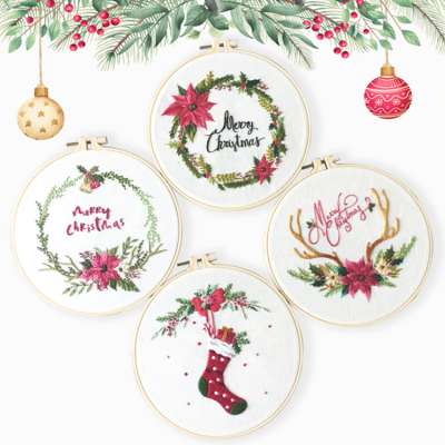 Christmas Cross Stitch Set Handmade Embroidery Starter Kit With Instructions